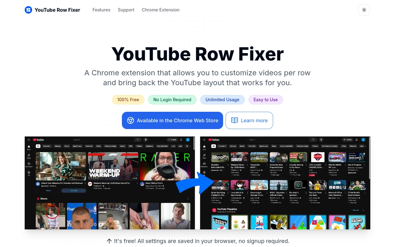 YouTube Row Fixer